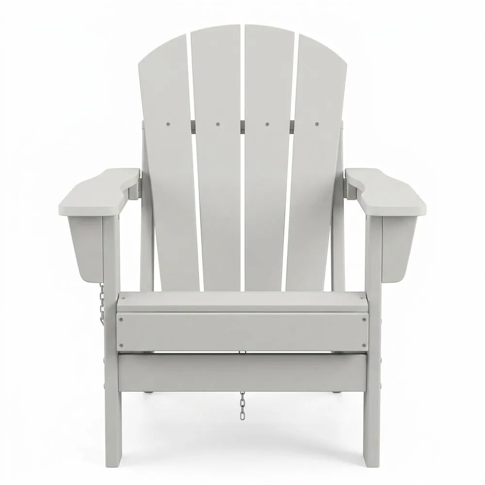 Silla de exterior Adirondack hecha de madera de pino gris.