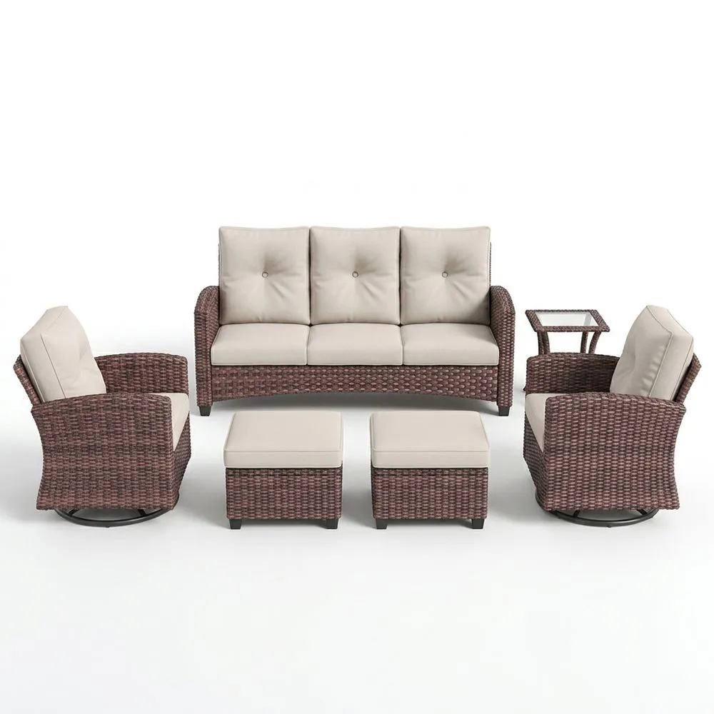 Conjunto de muebles de jardín de ratán sintético, color crema/marrón