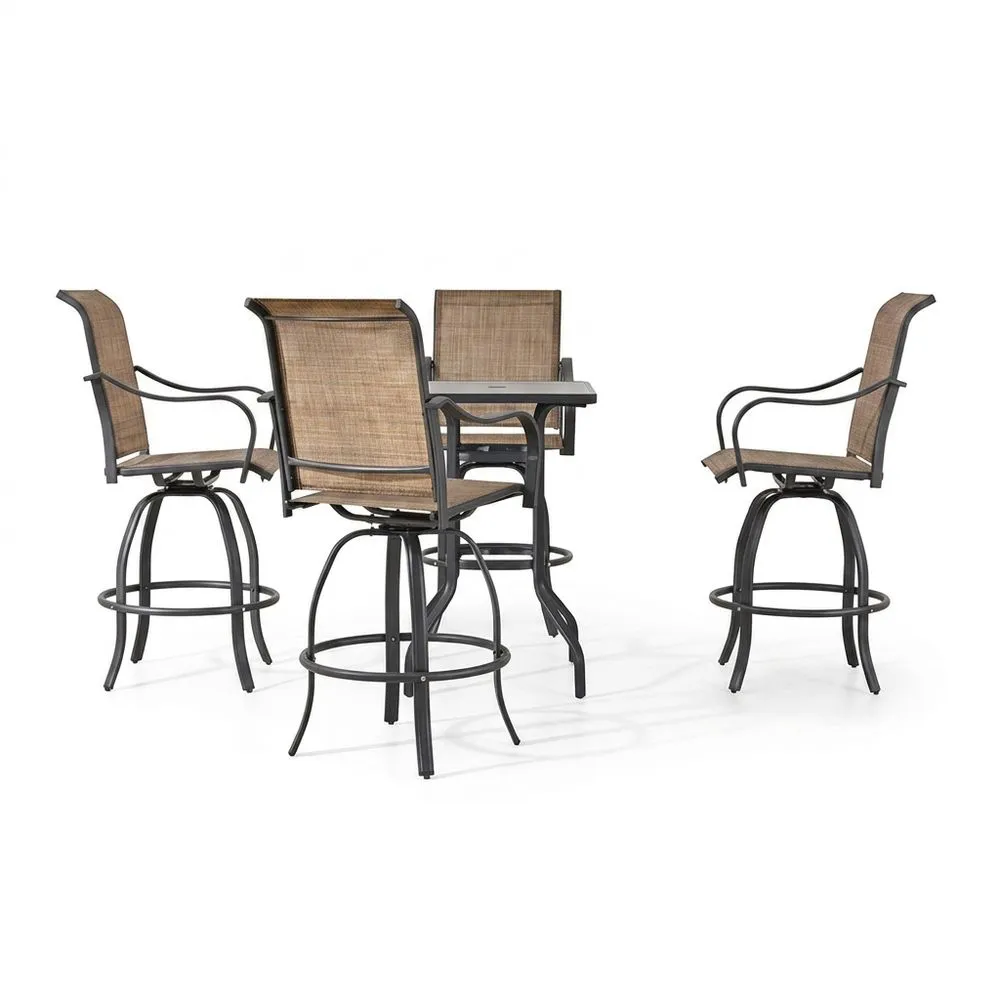 Conjunto de mesa y sillas de comedor para exteriores de cinco piezas, fabricado en aluminio y tela Teslin.