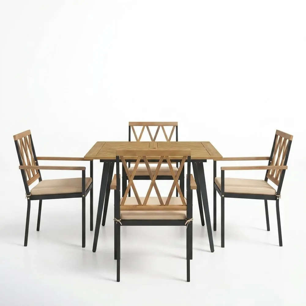 Conjunto de mesa y sillas de comedor para exteriores de teca y aluminio (5 piezas)