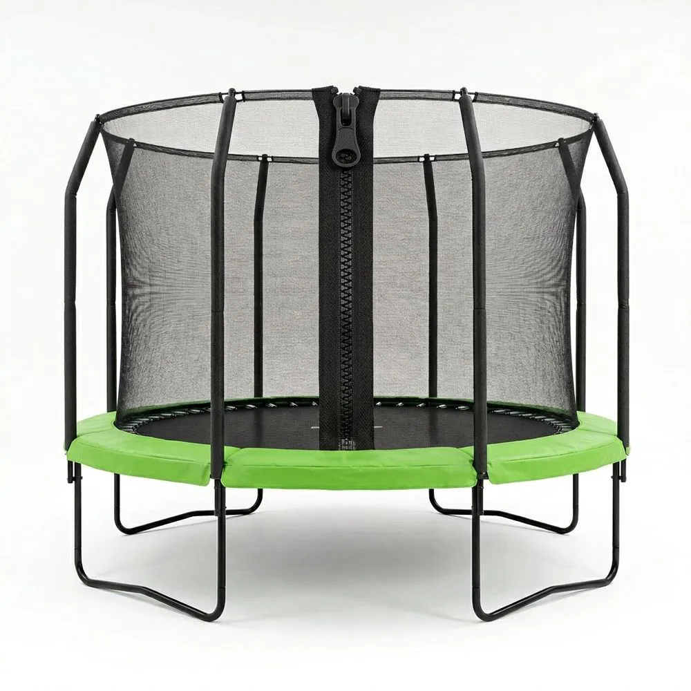 Cama elástica infantil redonda de acero galvanizado con red de seguridad Negro/Verde
