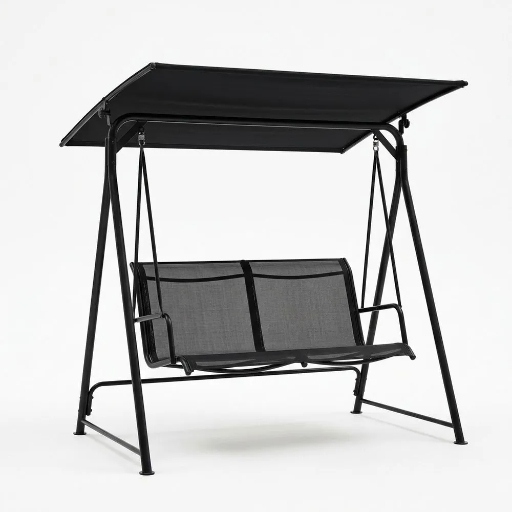 Columpio de Jardín con Techo y Asiento de Malla Negra Estructura de Acero