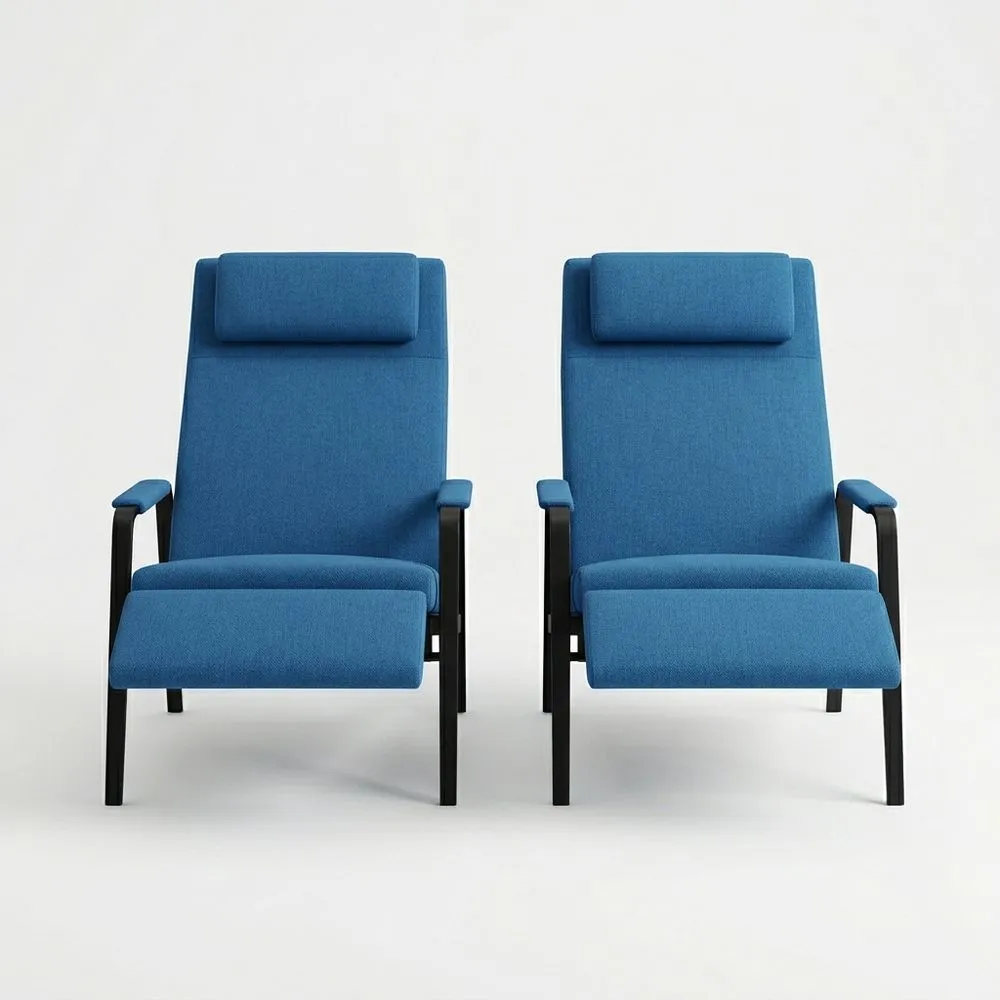 Sillones reclinables de lona azul con estructura de acero set de 2 piezas