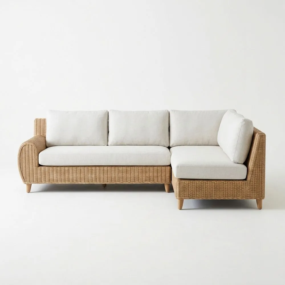 Sofá esquinero de ratán sintético cojines de poliéster