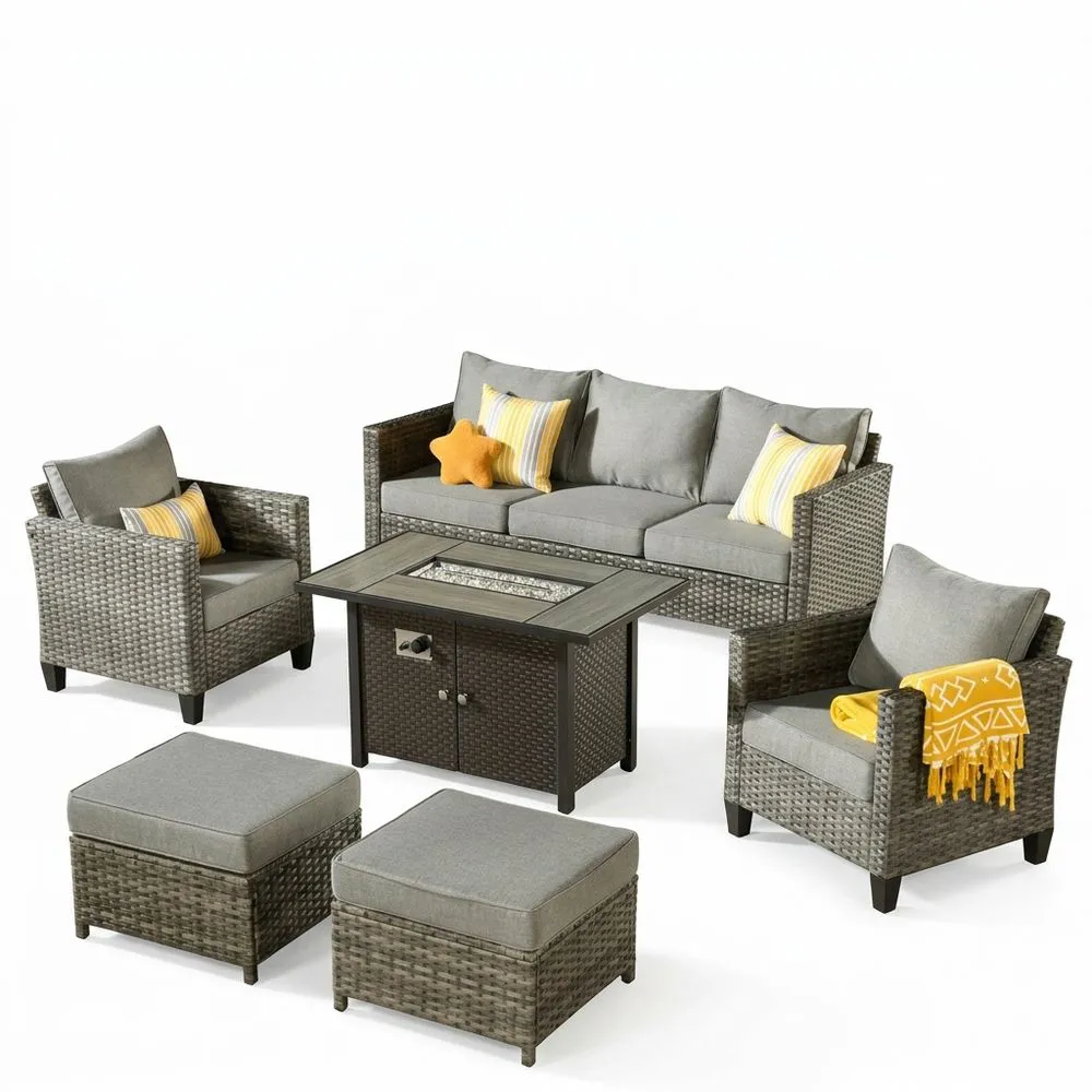 Conjunto de Muebles de Exterior de Ratán Sintético Gris con Cojines