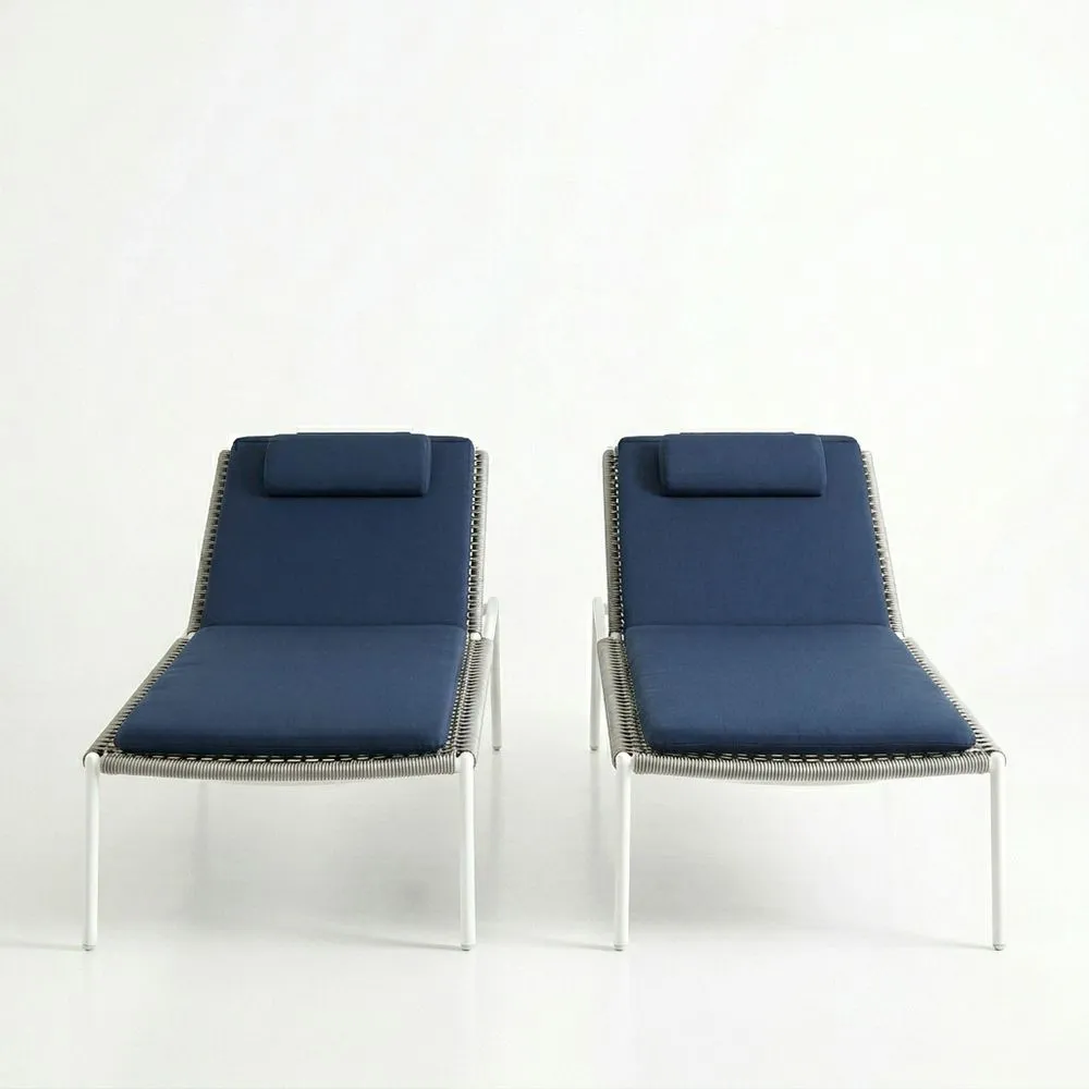 Juego de tumbonas de acero y tejido azul 200cm (longitud)