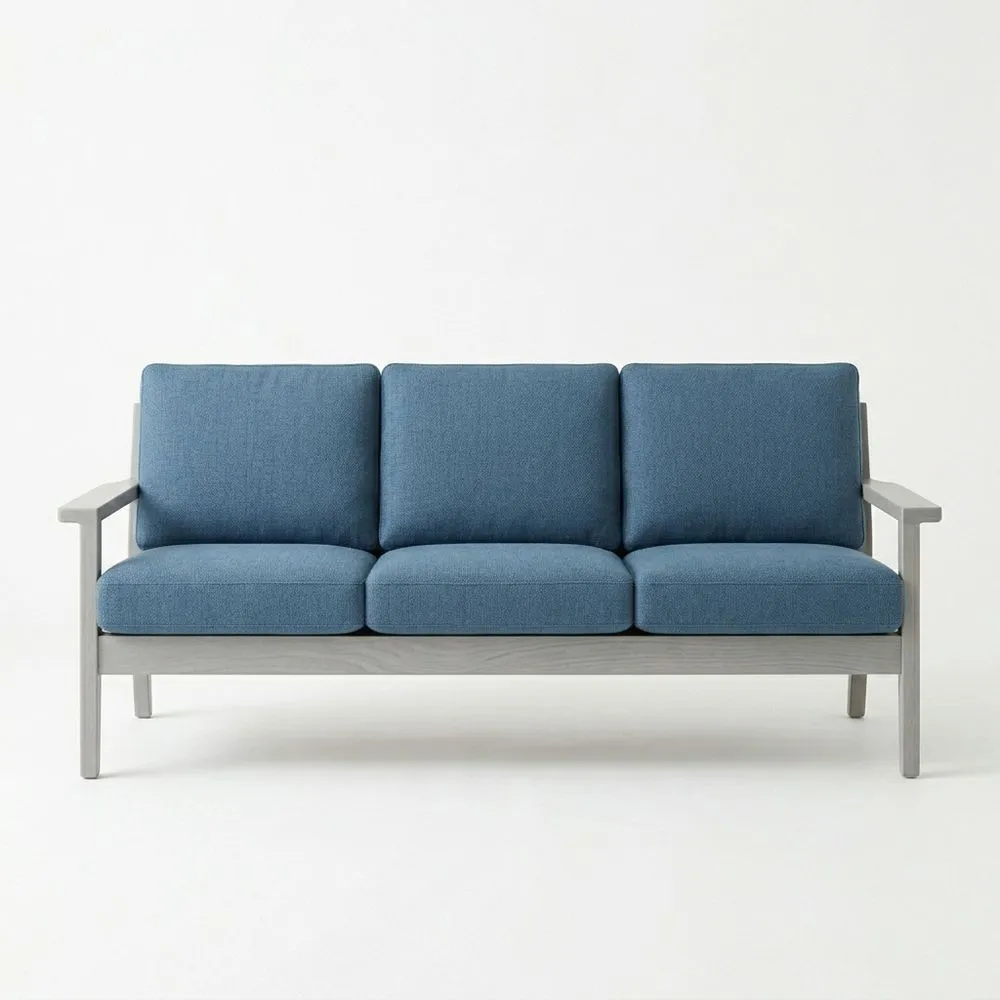 Sofá de 3 plazas de madera maciza y tela azul