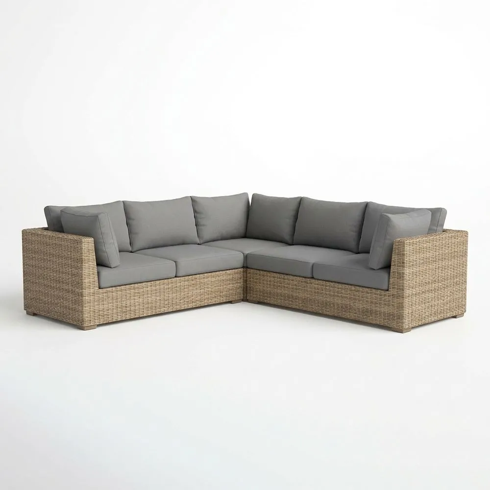 Seccional de Ratán Sintético Gris 200cm x 260cm (largo x ancho) para Exterior