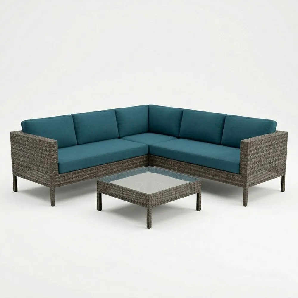 Conjunto de Sofá Esquinero Exterior de Ratán Sintético Azul