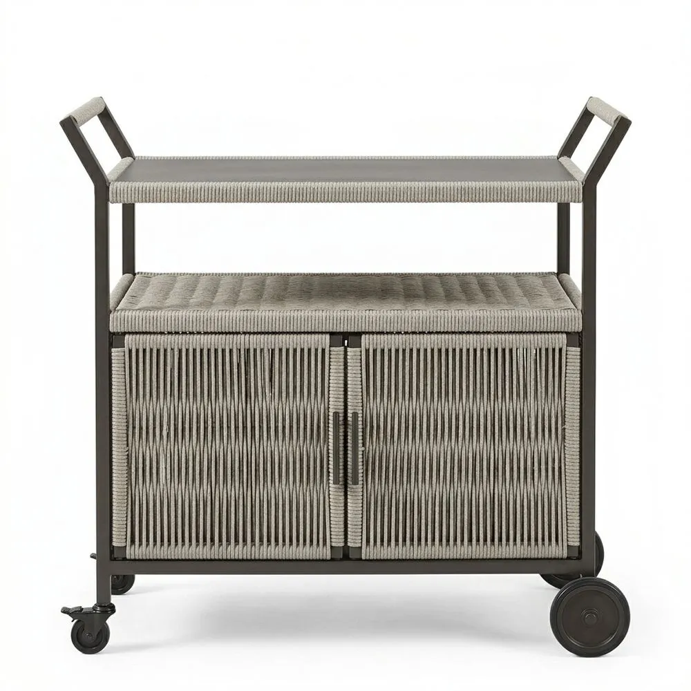 Carro de Bar Aluminio y Resina Trenzada Gris 90x50x85 (ancho x profundidad x alto) cm