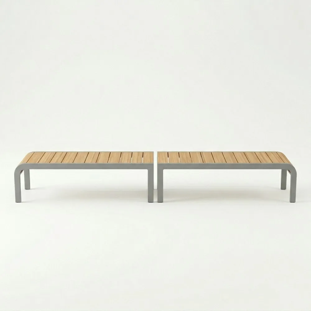 Banco de exterior de madera de teca y acero gris