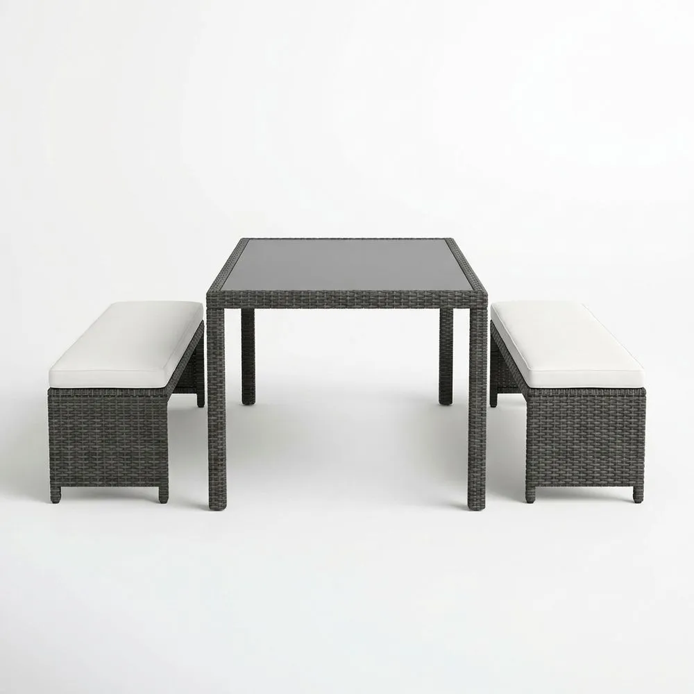 Conjunto de Comedor Exterior de Ratán Sintético con Vidrio Templado Gris