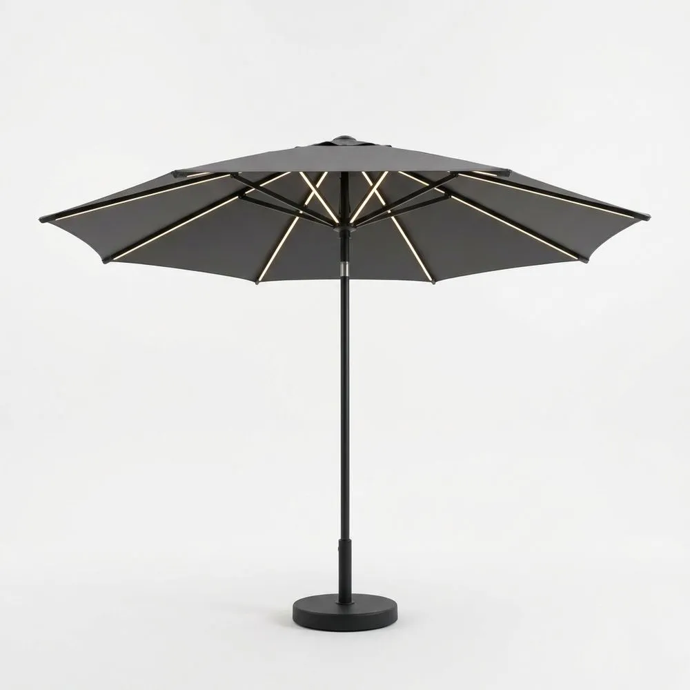 Parasol de Jardín Redondo con Luz LED Tela Negro
