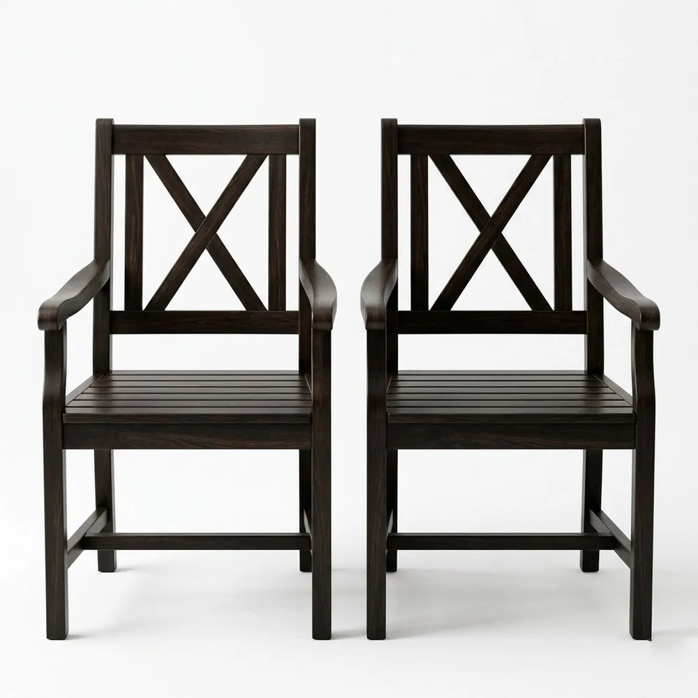 Juego de 2 sillas de haya con respaldo en X y reposabrazos