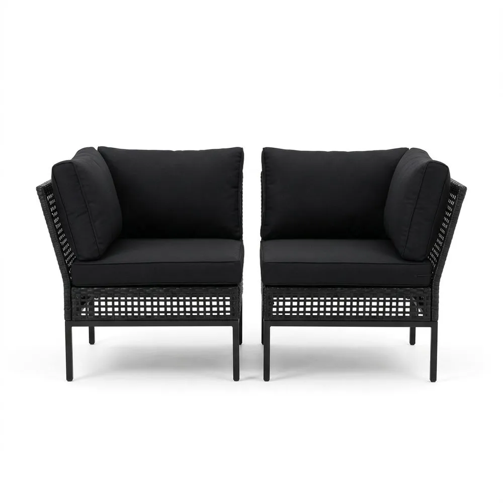 Conjunto de Sillas Esquinero 2 Piezas Ratán Sintético Negro Cojines Poliéster