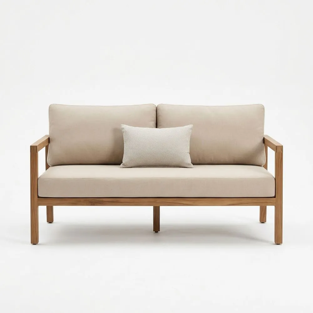 Sofá de Madera de Teca con Cojines Beige