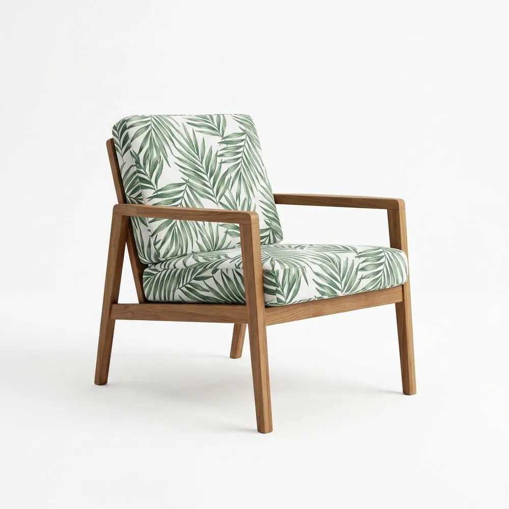 Sillón de Tela de Algodón con Hojas y Madera de Teca