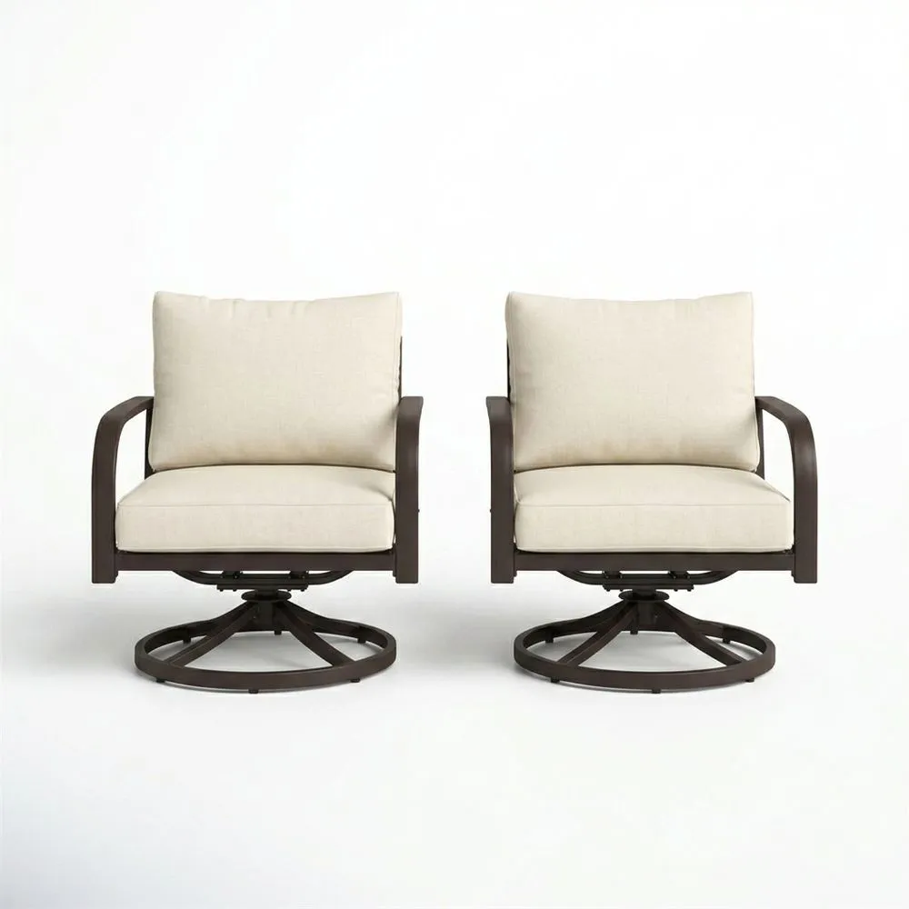 Set de 2 sillones giratorios de aluminio con cojines beige