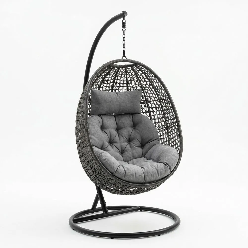 Silla Colgante de Ratán Sintético Gris con Cojín