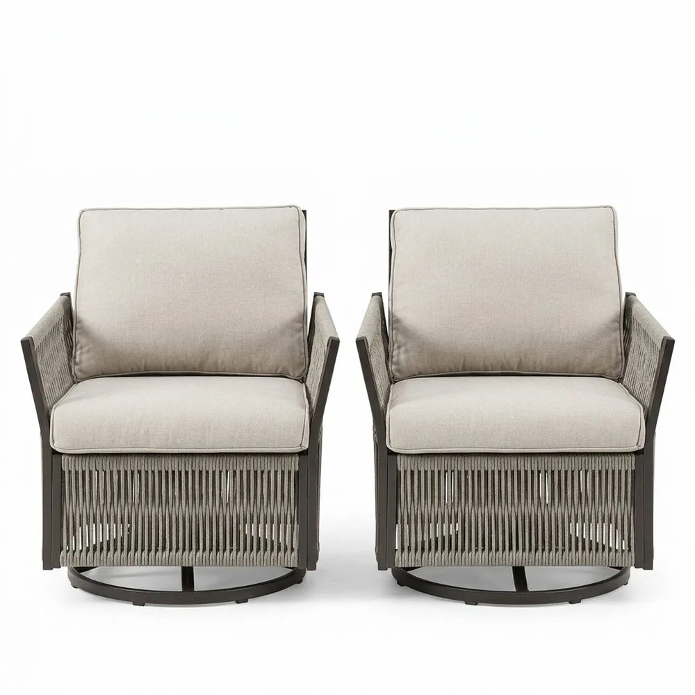 Conjunto de 2 sillones giratorios de aluminio con cojines de poliéster Beige