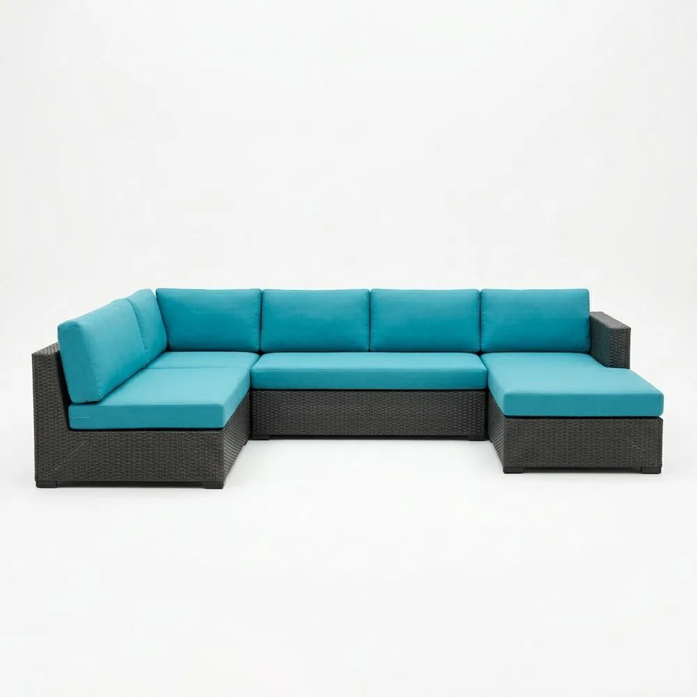 Sofá Modular de Rattan Sintético con Cojines Turquesa