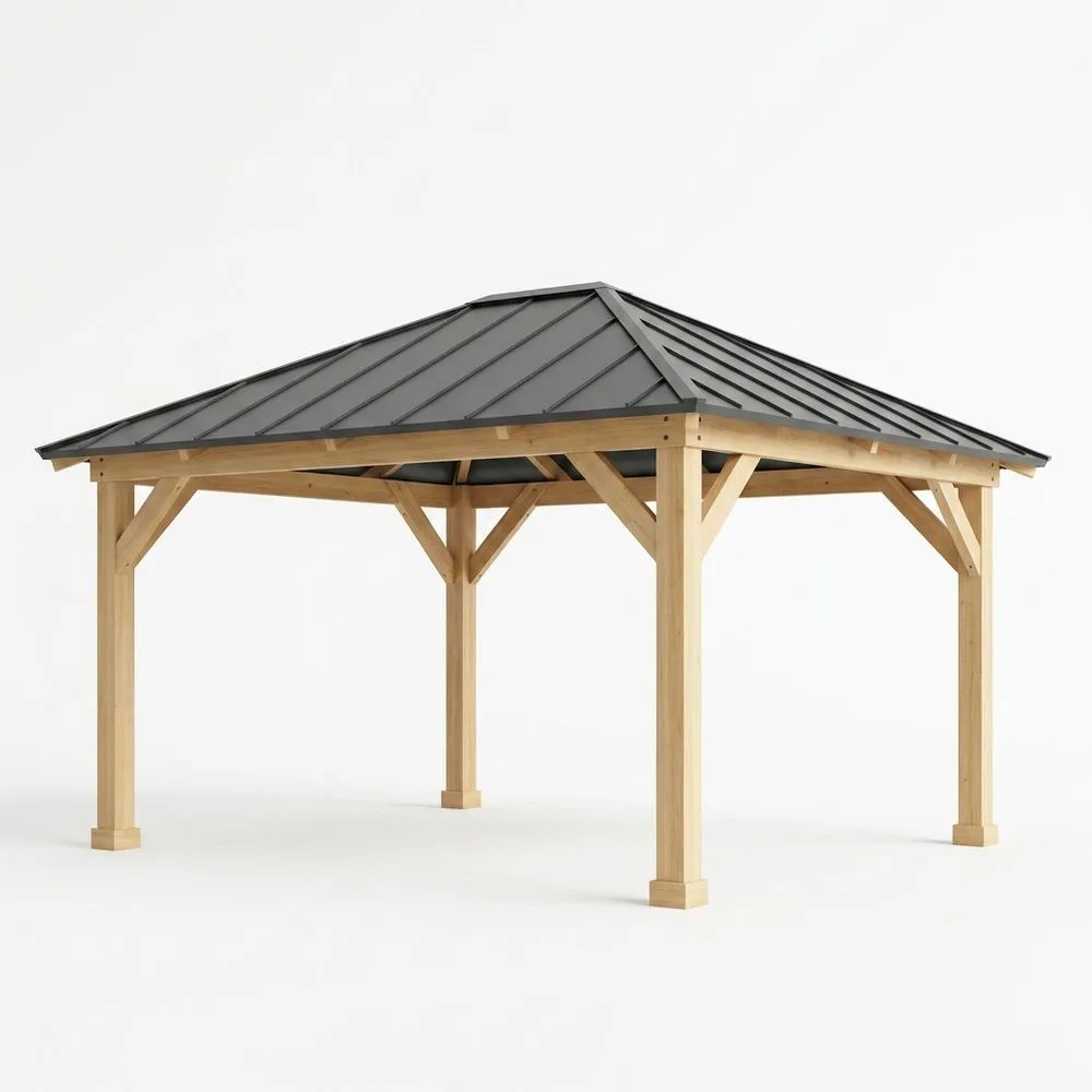 Pérgola de Madera con Techo de Chapa de acero galvanizado 350x300 cm (largo x ancho)