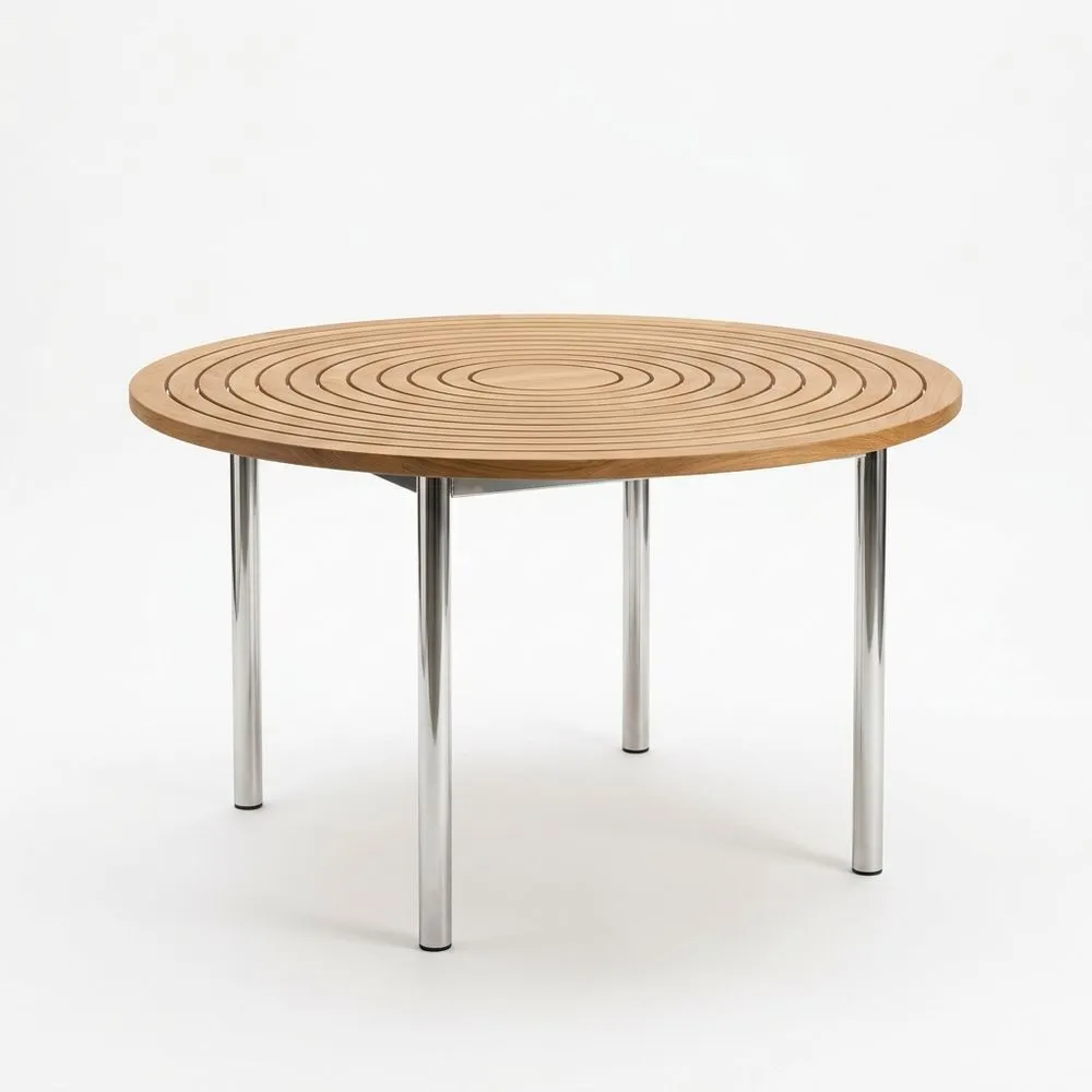 Mesa redonda de madera de teca y acero inoxidable 100 cm (Diámetro)