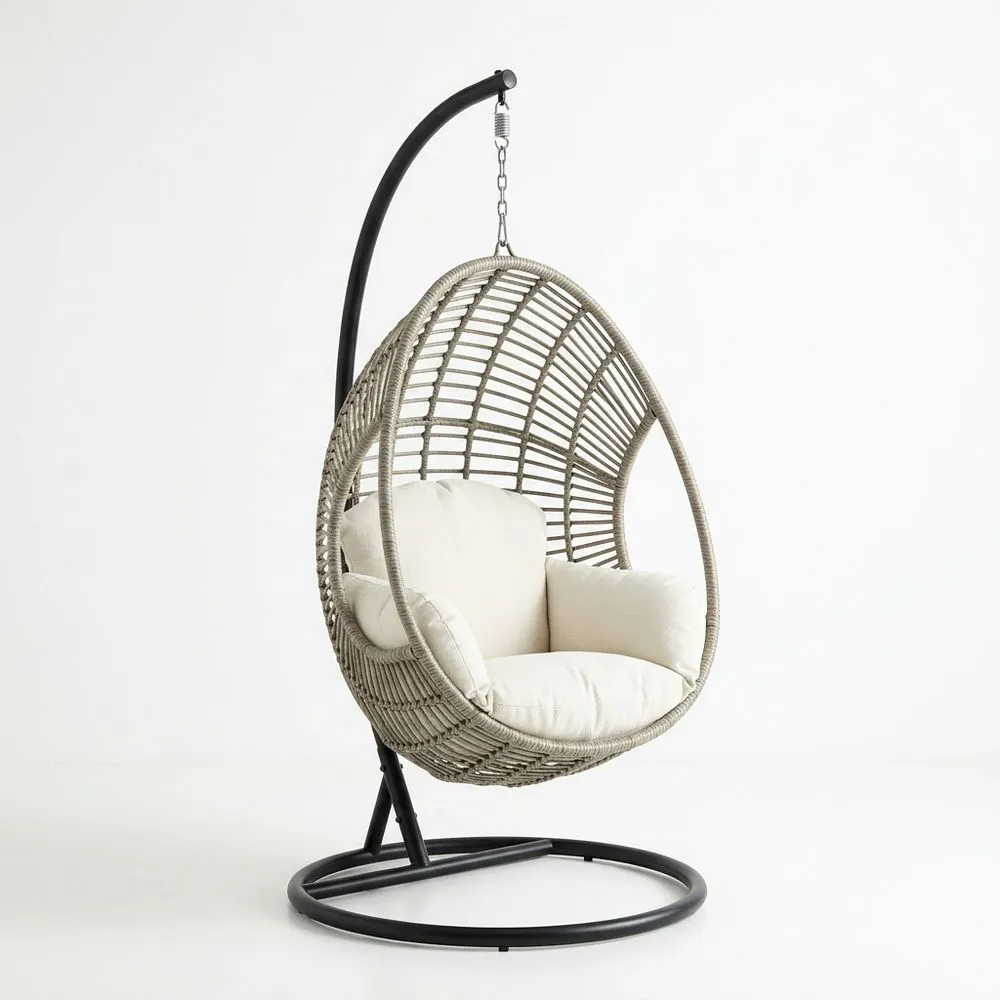 Silla Colgante de Ratán Sintético con Cojines de Poliéster para Exterior