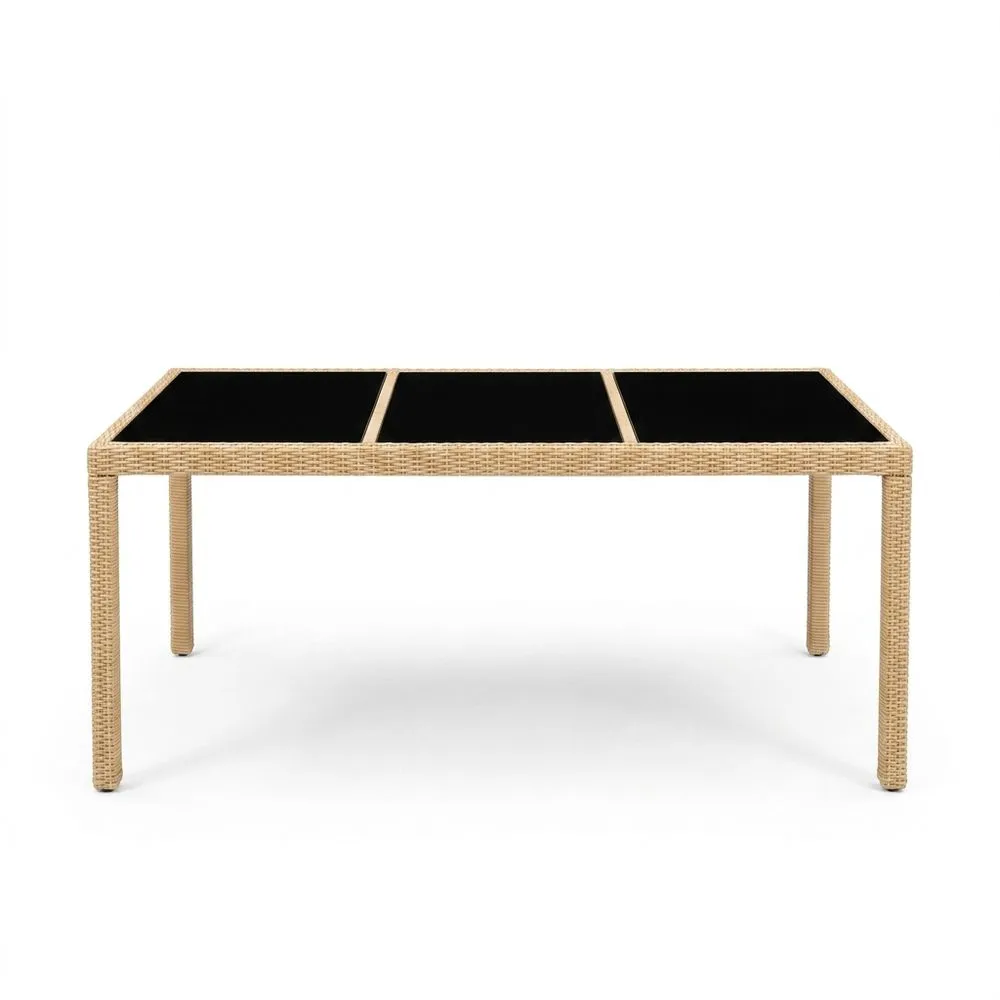 Mesa de Ratán y Aluminio con Vidrio Negro 180x90x75 cm (largo x ancho x alto)