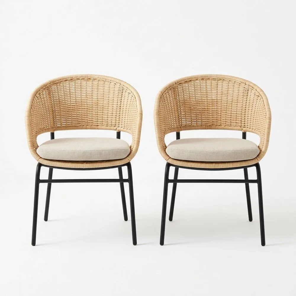 Juego de 2 Sillas de Ratán Sintético con Cojín de Poliéster y Patas de Acero