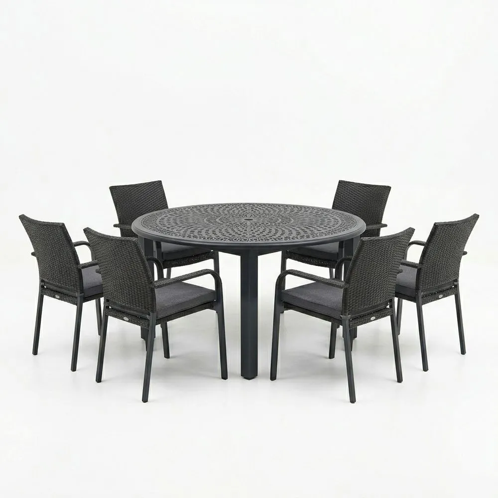 Conjunto de comedor jardín 6 plazas Aluminio y Ratán Gris