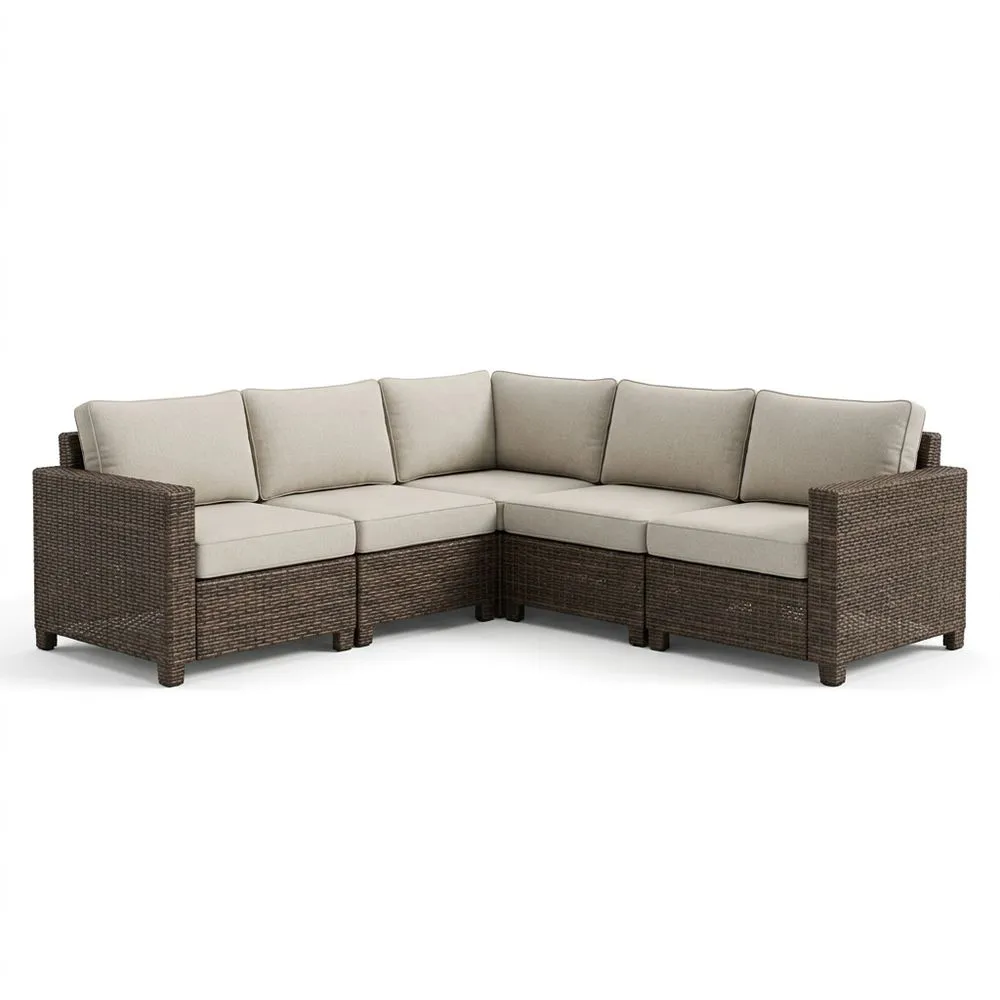 Sofá Esquinero de Ratán Sintético con Cojines de Poliéster Beige