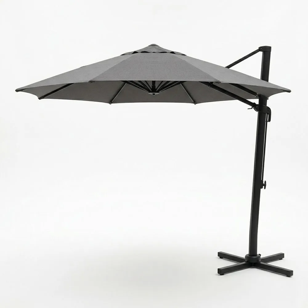 Sombrilla colgante de jardín tela poliéster gris 300 cm (Diámetro) estructura aluminio