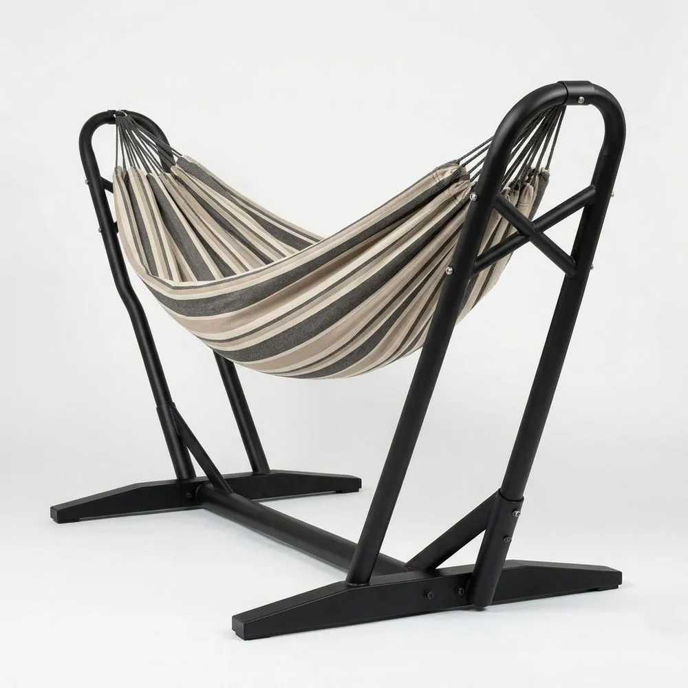 Hamaca de algodón con soporte de acero Beige/Gris 200 cm (largo) x 120 cm (ancho)