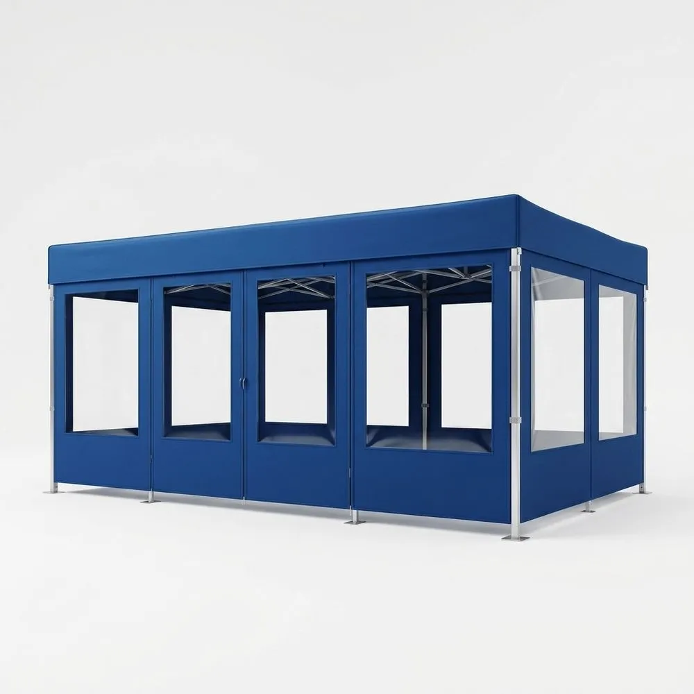 Carpa Plegable de poliéster azul con ventanas y estructura de aluminio 6x3 m (largo x ancho)