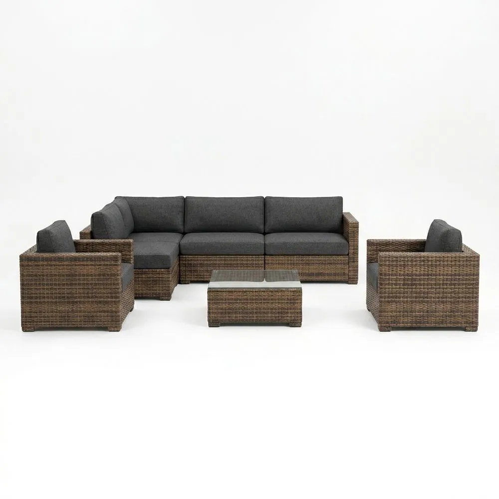 Conjunto de Muebles de Jardín en Ratán Sintético y Tela de Poliéster Gris