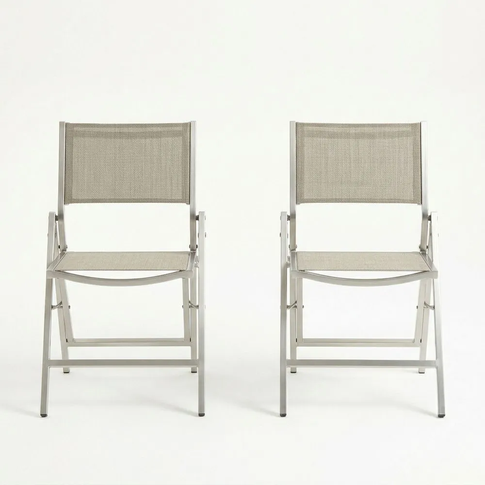Conjunto de 2 sillas plegables de aluminio y textileno beige
