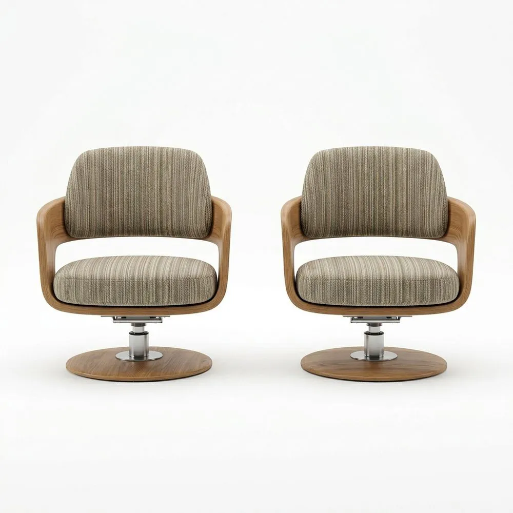 Sillas giratorias de madera maciza y tela a rayas beige 58x62x80 cm (largo x ancho x alto)