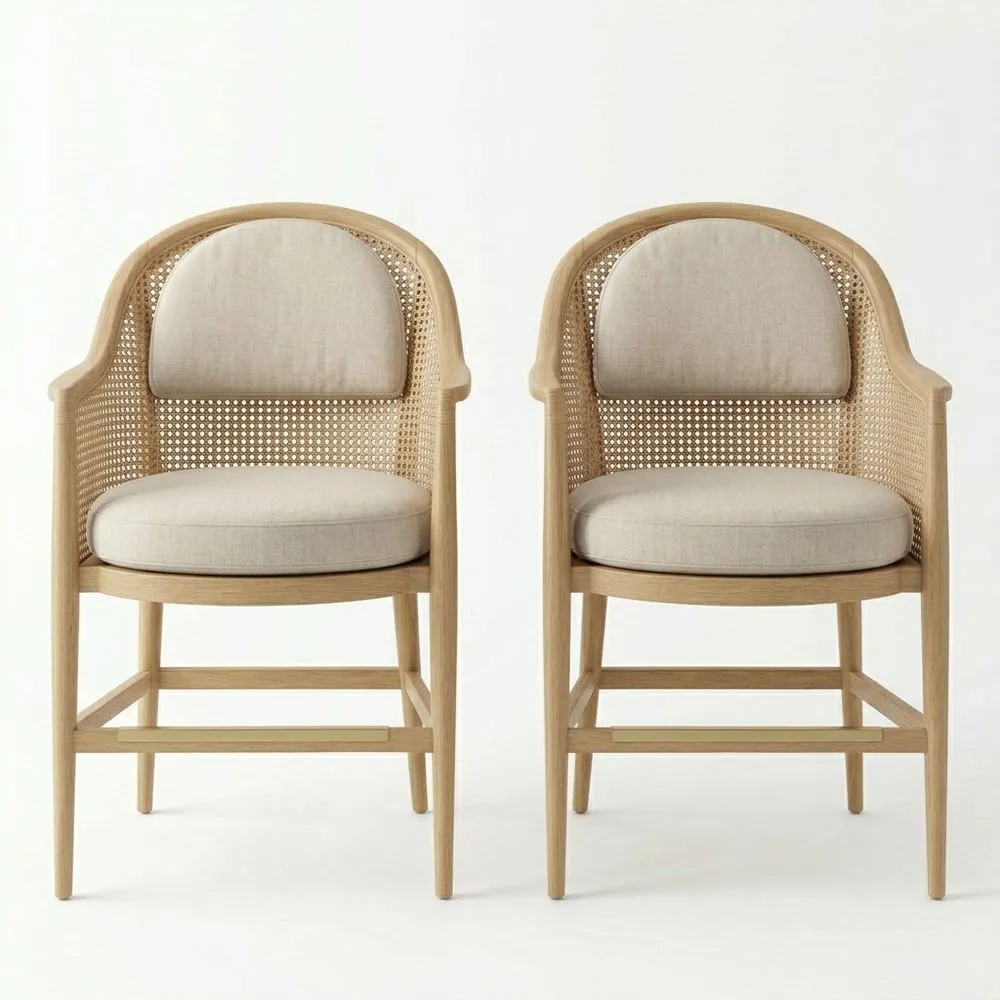 Conjunto de 2 sillas de roble y ratán beige