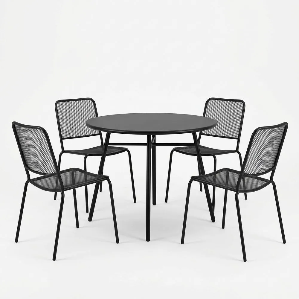 Conjunto de mesa redonda y sillas de acero negro 100 cm (diámetro)