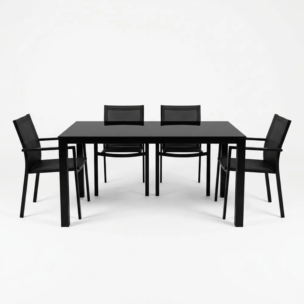 Juego de mesa y sillas de comedor de aluminio negro