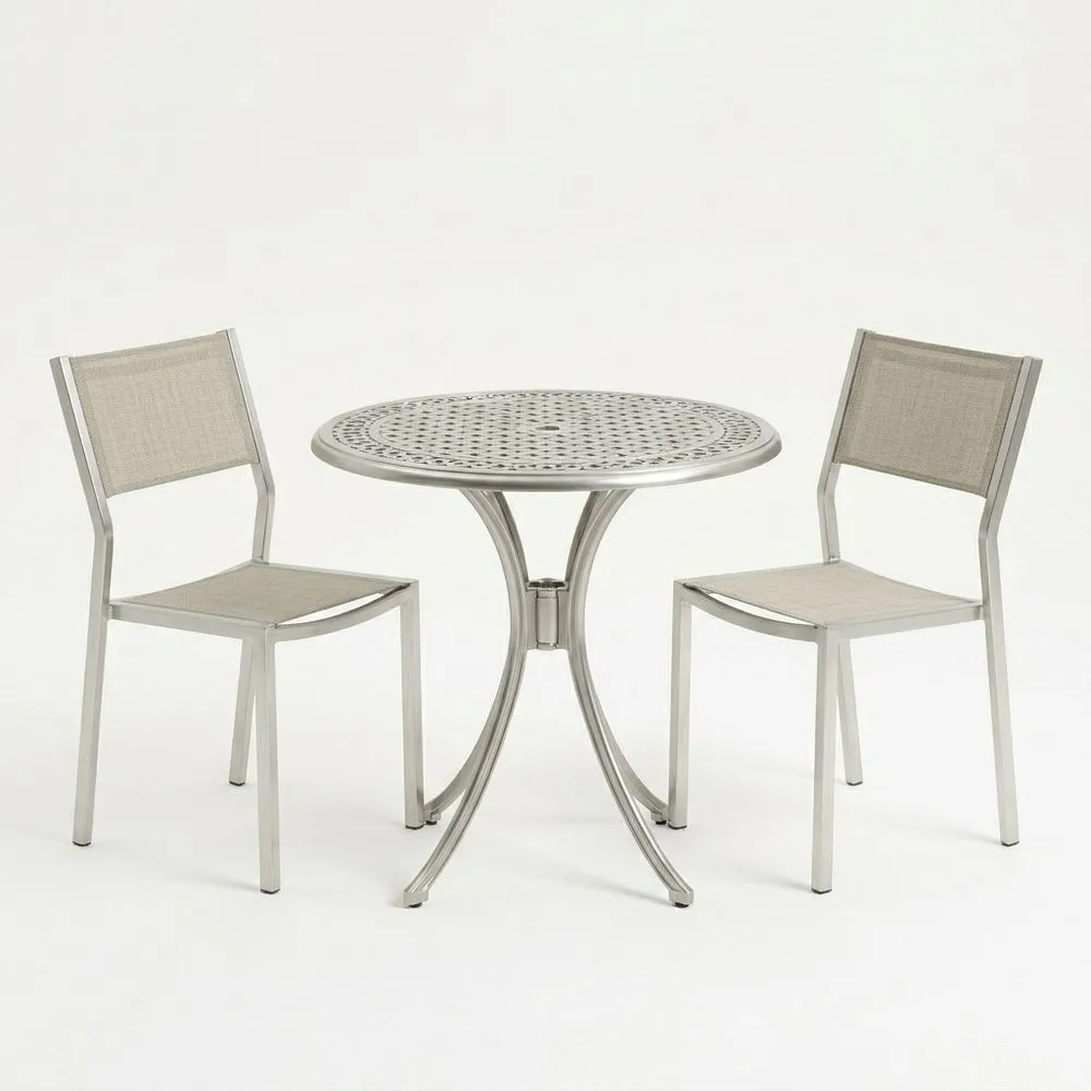 Juego de muebles de jardín de aluminio con malla textil gris