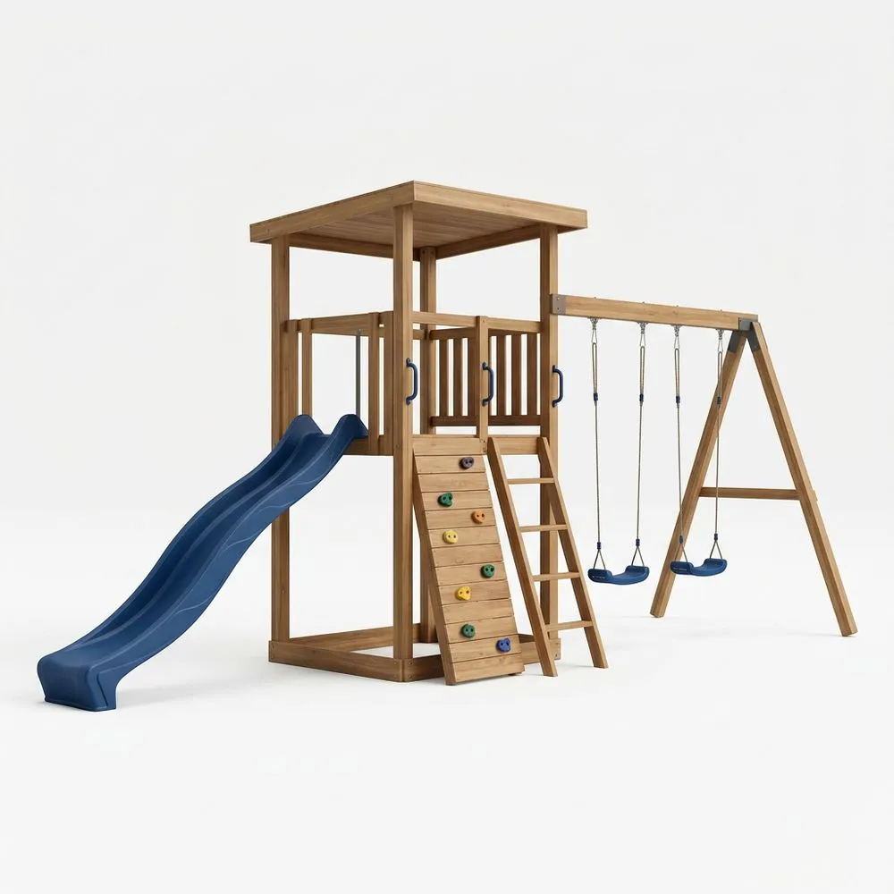 Conjunto de Juego para Niños de madera de acacia y plástico Azul 345x340x240 (largo x ancho x alto) cm