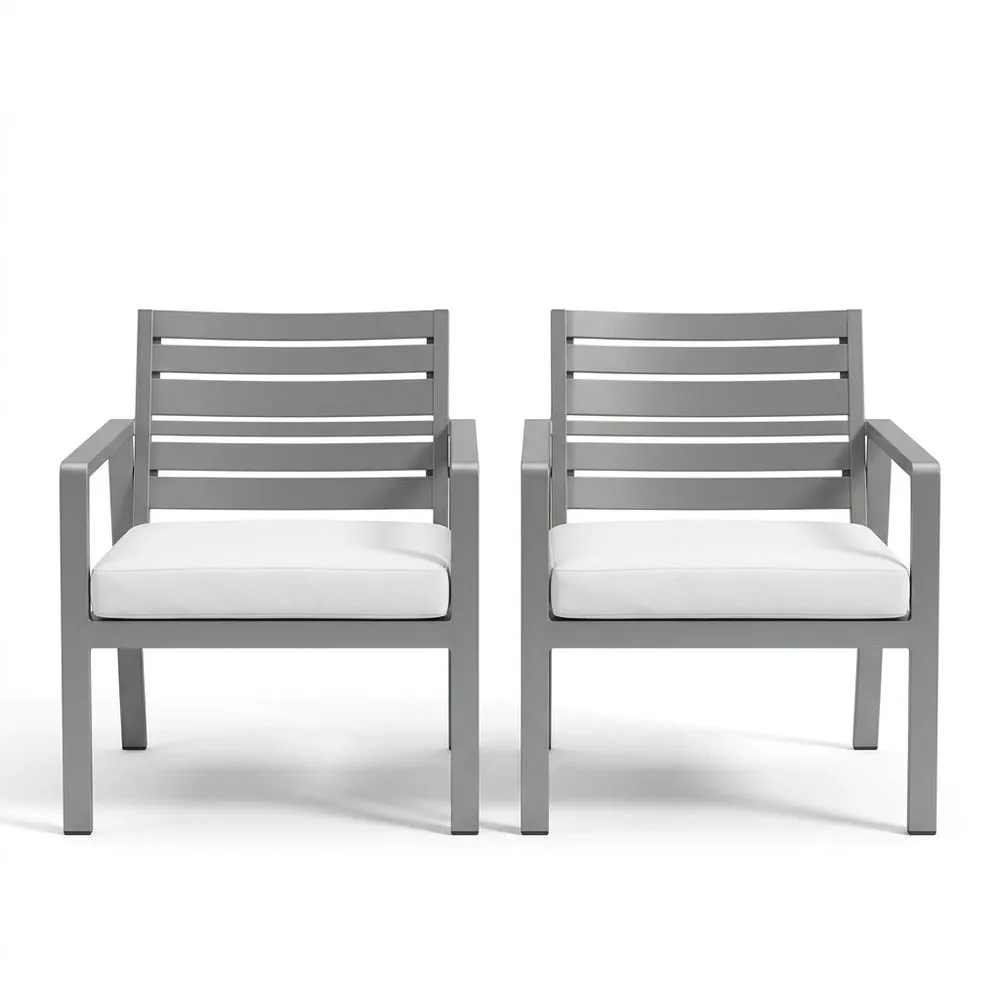 Sillones de Jardín de Aluminio con cojines de tela de poliéster y relleno de poliuretano, Gris/Blanco, 2 Piezas