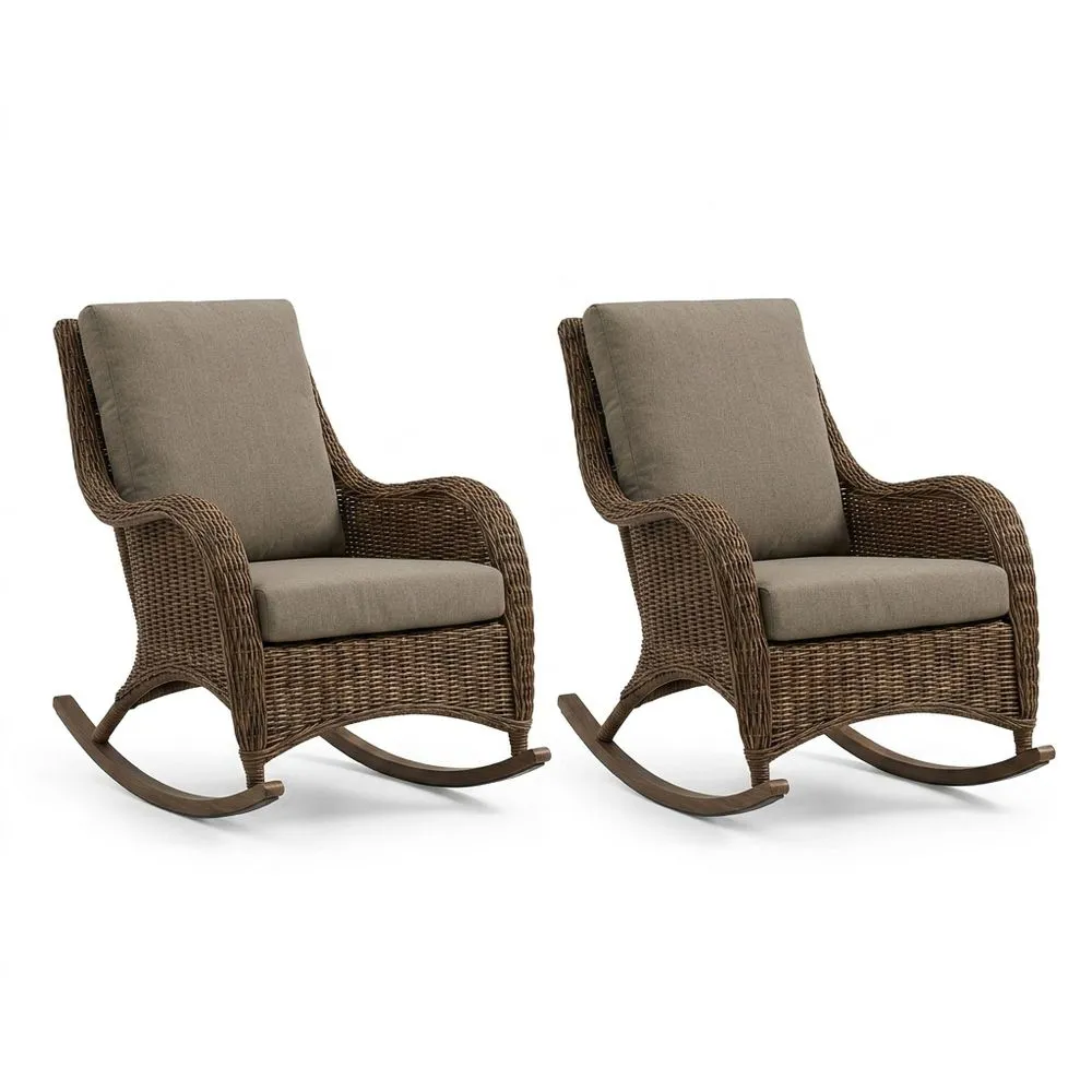 Sillas Mecedoras de Ratán Sintético y Cojines de Poliéster Marrón/Gris 2 Piezas