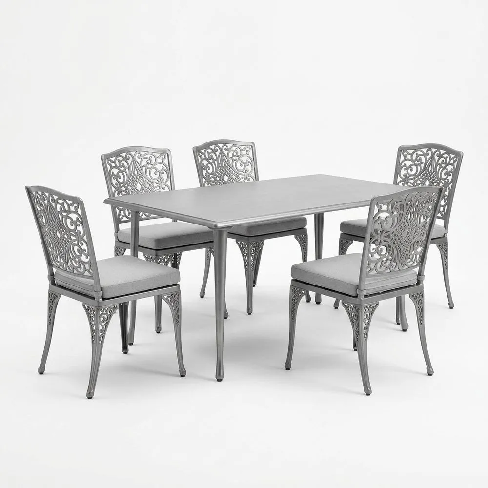 Conjunto de Comedor Aluminio Gris con Mesa Rectangular y 6 Sillas