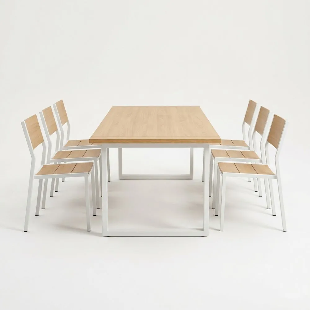 Conjunto de Comedor de Acero y Roble con Mesa y 6 Sillas