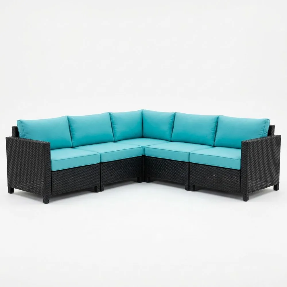 Conjunto de Sofás de Esquina para Exterior de Ratán Sintético Azul