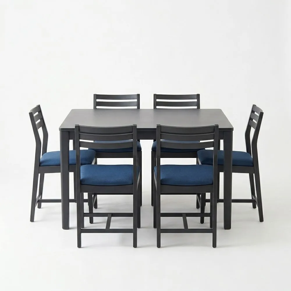 Juego de Comedor de Madera con Cojines Azules para 6 Personas