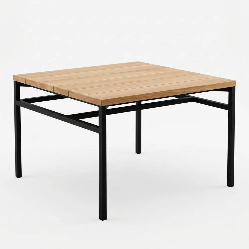 Mesa cuadrada de madera de teca y acero con recubrimiento en polvo 80x80x75 cm (largo x ancho x alto)